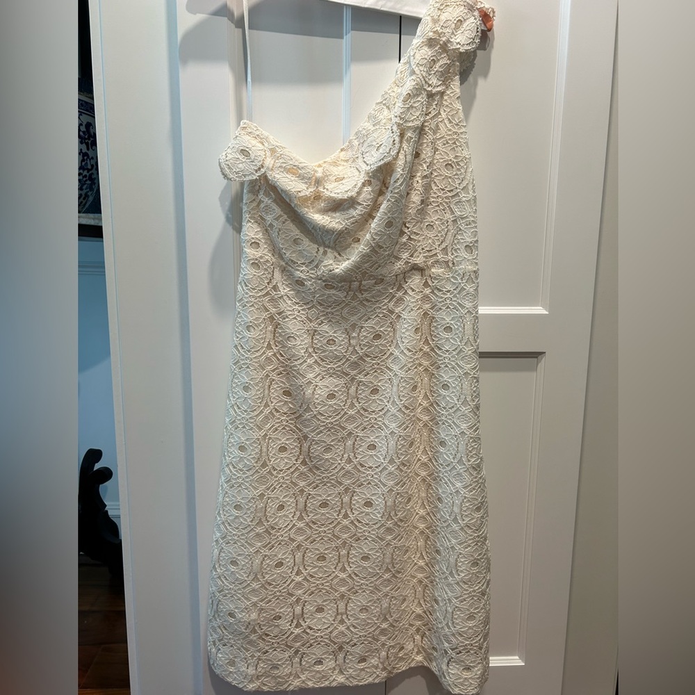 Cream one shoulder lace dress